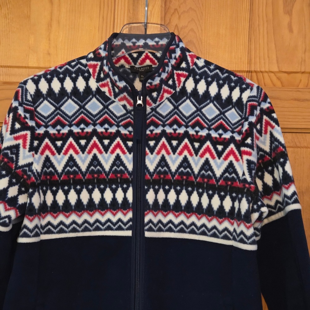 Talbots Petites Fair Isle Fleece Zip Up Jacket‎ Women MP